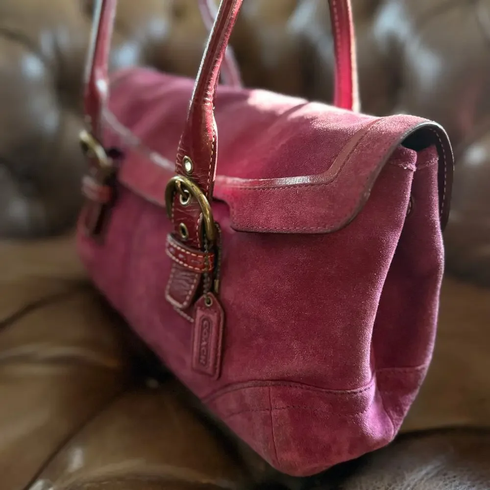 Vintage Coach Soho Suede Flap Satchel 9674 Raspberry Pink Y2K 2004